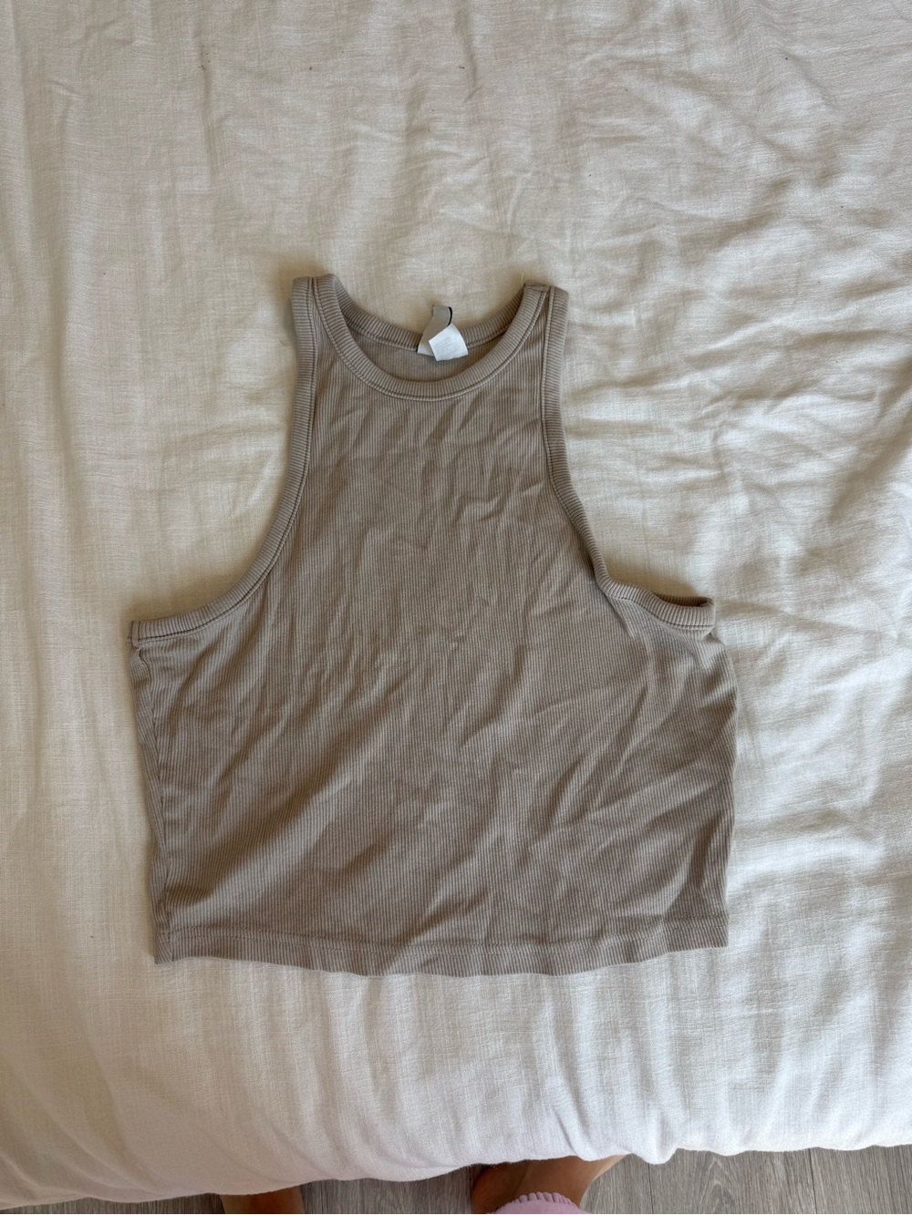 H&M Ribbed High-Neck Cropped Tank - Taupe